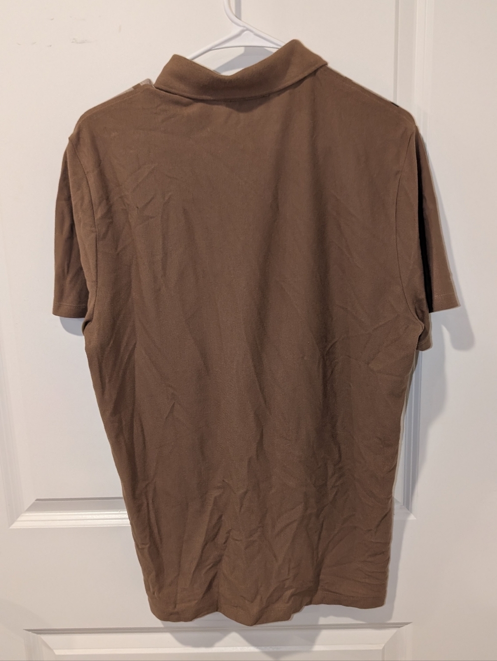 Tan Zipper Mens Short Sleeve Casual Shirt Preppy Stripes - Picture 2 of 4